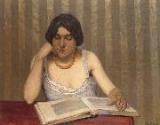 Woman wiht Yellow Necklace Reading  Felix  Vallotton